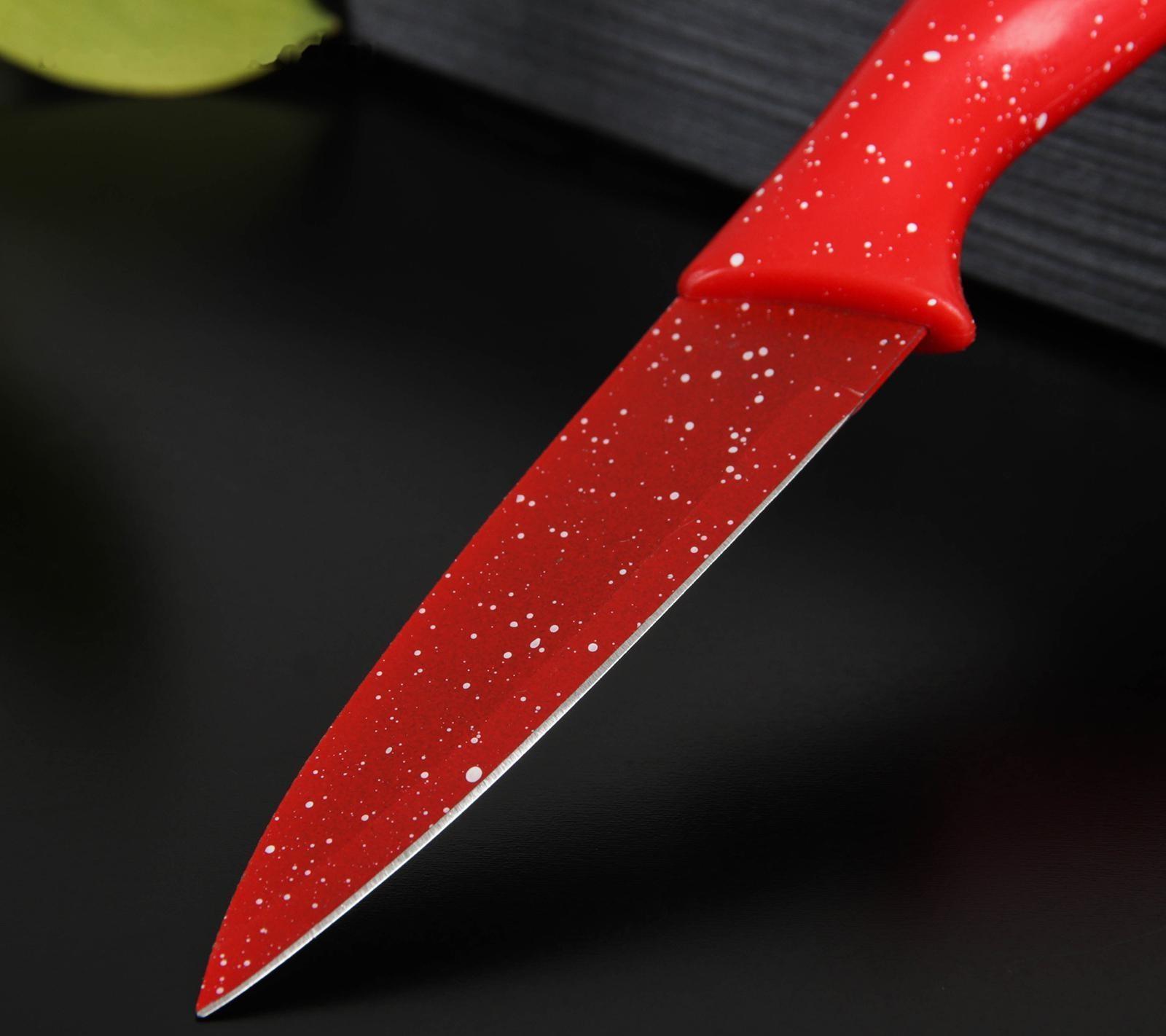 Нож с антиналипающим покрытием Доляна «Зефир», для овощей, лезвие 9 см, цвет красный