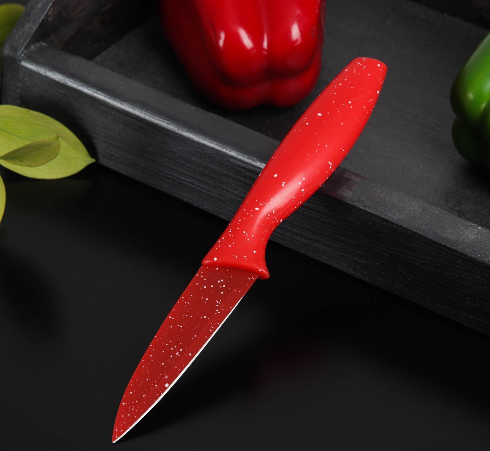 Нож с антиналипающим покрытием Доляна «Зефир», для овощей, лезвие 9 см, цвет красный