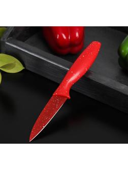 Нож с антиналипающим покрытием Доляна «Зефир», для овощей, лезвие 9 см, цвет красный