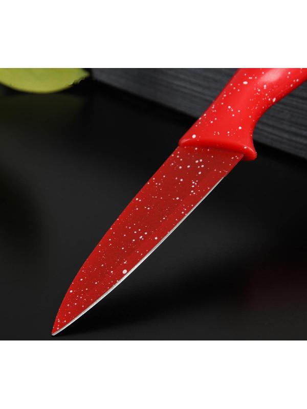 Нож с антиналипающим покрытием Доляна «Зефир», для овощей, лезвие 9 см, цвет красный