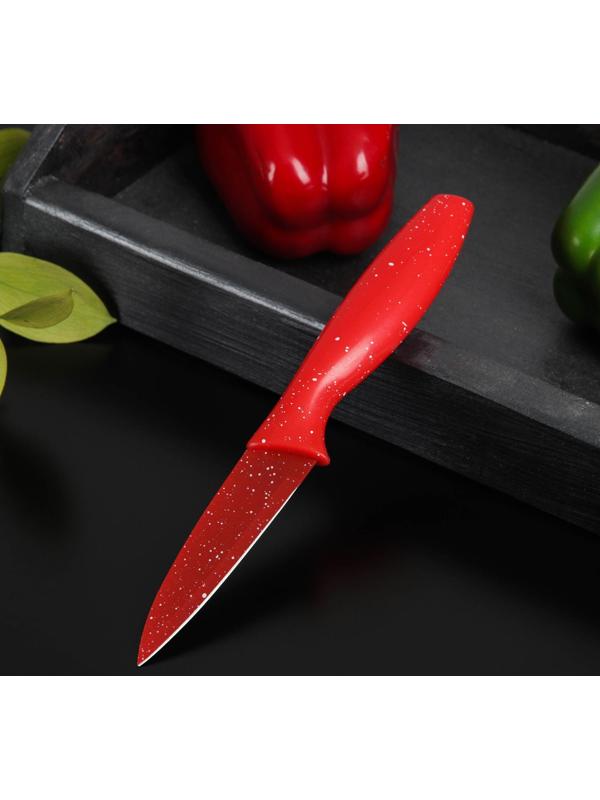 Нож с антиналипающим покрытием Доляна «Зефир», для овощей, лезвие 9 см, цвет красный