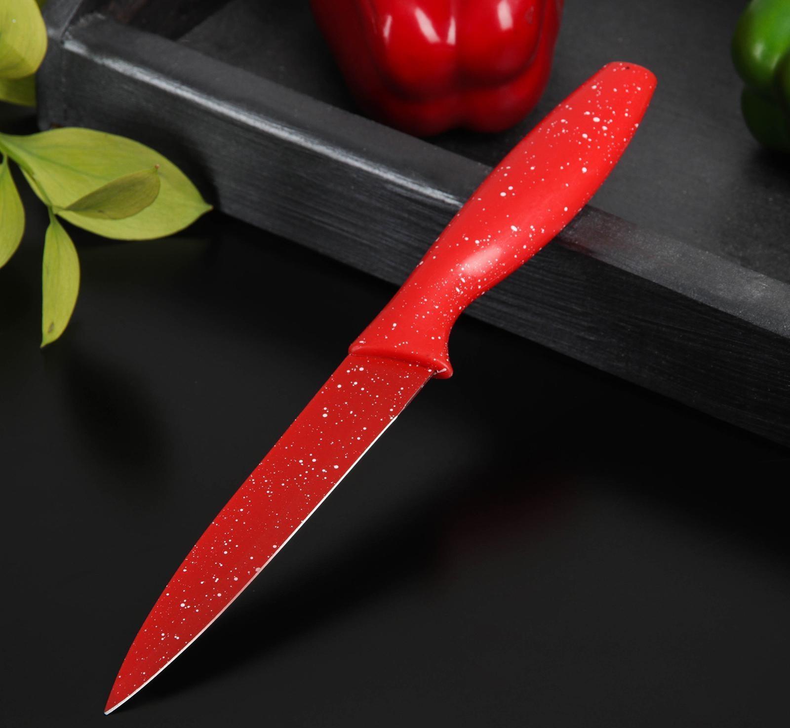 Нож с антиналипающим покрытием Доляна «Зефир», универсальный, лезвие 12,5 см, цвет красный