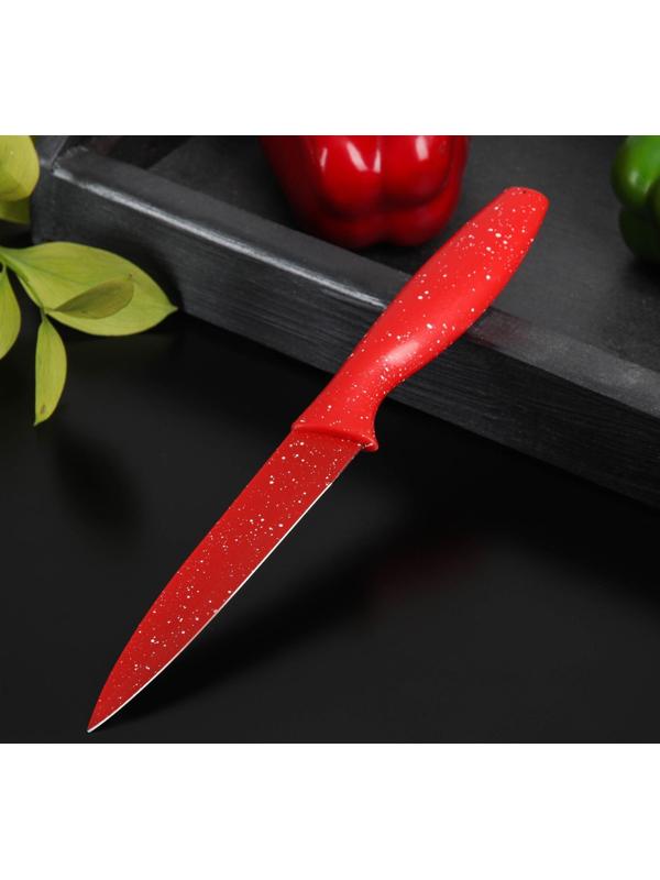 Нож с антиналипающим покрытием Доляна «Зефир», универсальный, лезвие 12,5 см, цвет красный