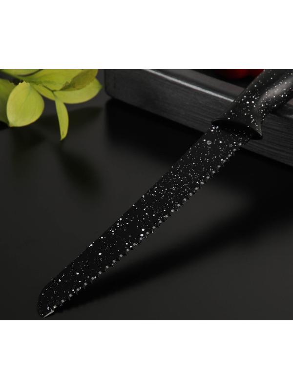 Нож с антиналипающим покрытием Доляна «Зефир», хлебный, лезвие 20 см, цвет чёрный