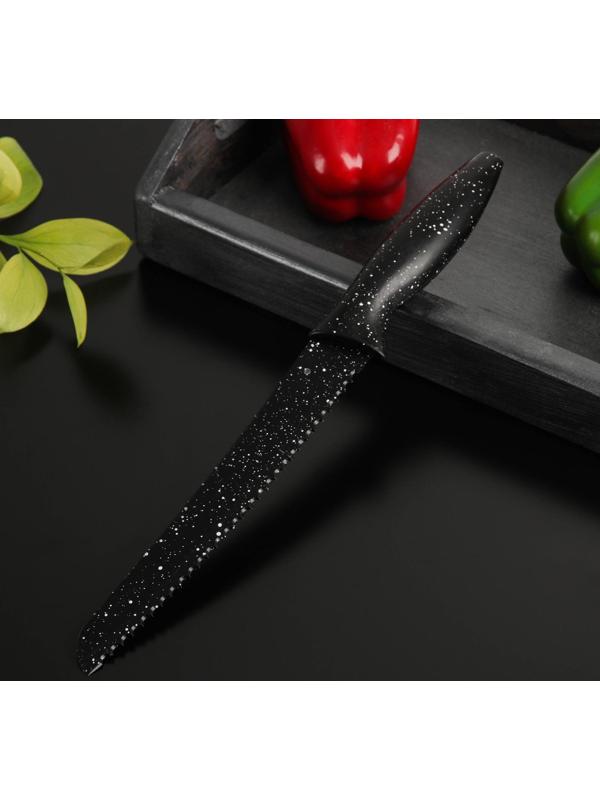 Нож с антиналипающим покрытием Доляна «Зефир», хлебный, лезвие 20 см, цвет чёрный