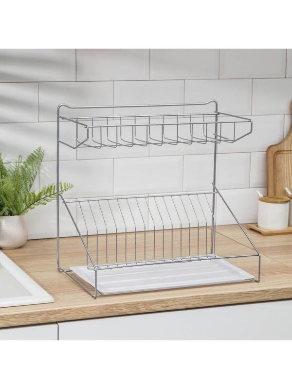 Сушилка для посуды с поддоном, 38×24×38 см, цвет хром