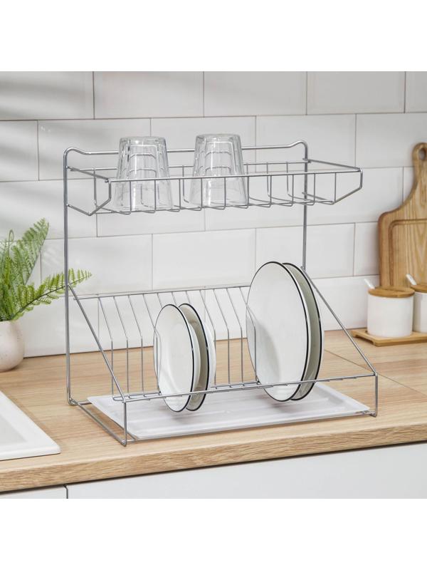 Сушилка для посуды с поддоном, 38×24×38 см, цвет хром