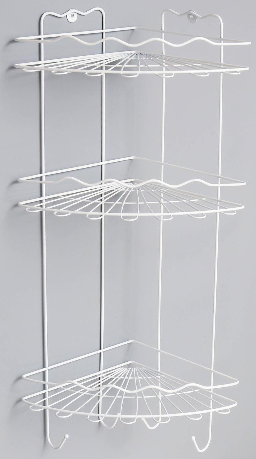 Полка для ванной угловая 3-х ярусная «Волна», 24×24×64 см, цвет белый