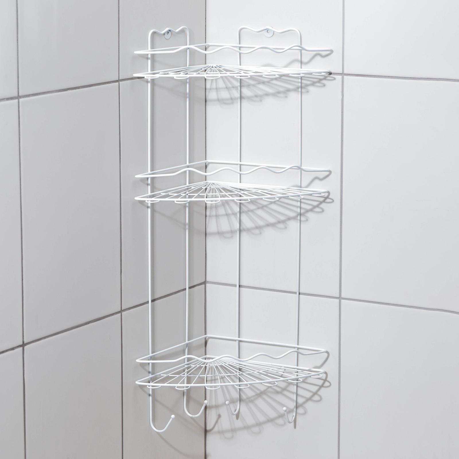 Полка для ванной угловая 3-х ярусная «Волна», 24×24×64 см, цвет белый