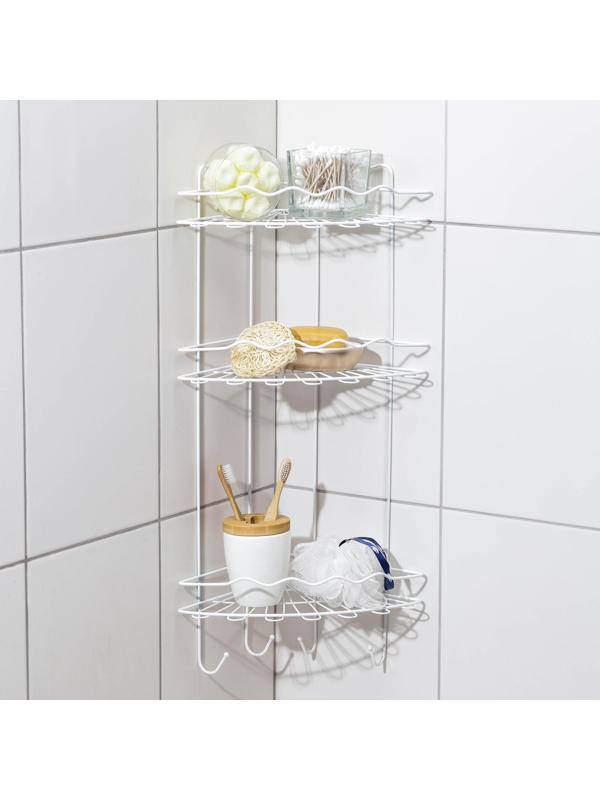Полка для ванной угловая 3-х ярусная «Волна», 24×24×64 см, цвет белый