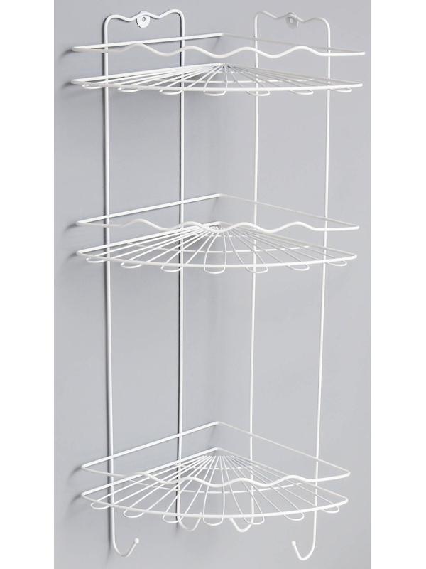 Полка для ванной угловая 3-х ярусная «Волна», 24×24×64 см, цвет белый