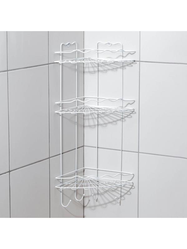 Полка для ванной угловая 3-х ярусная «Волна», 24×24×64 см, цвет белый