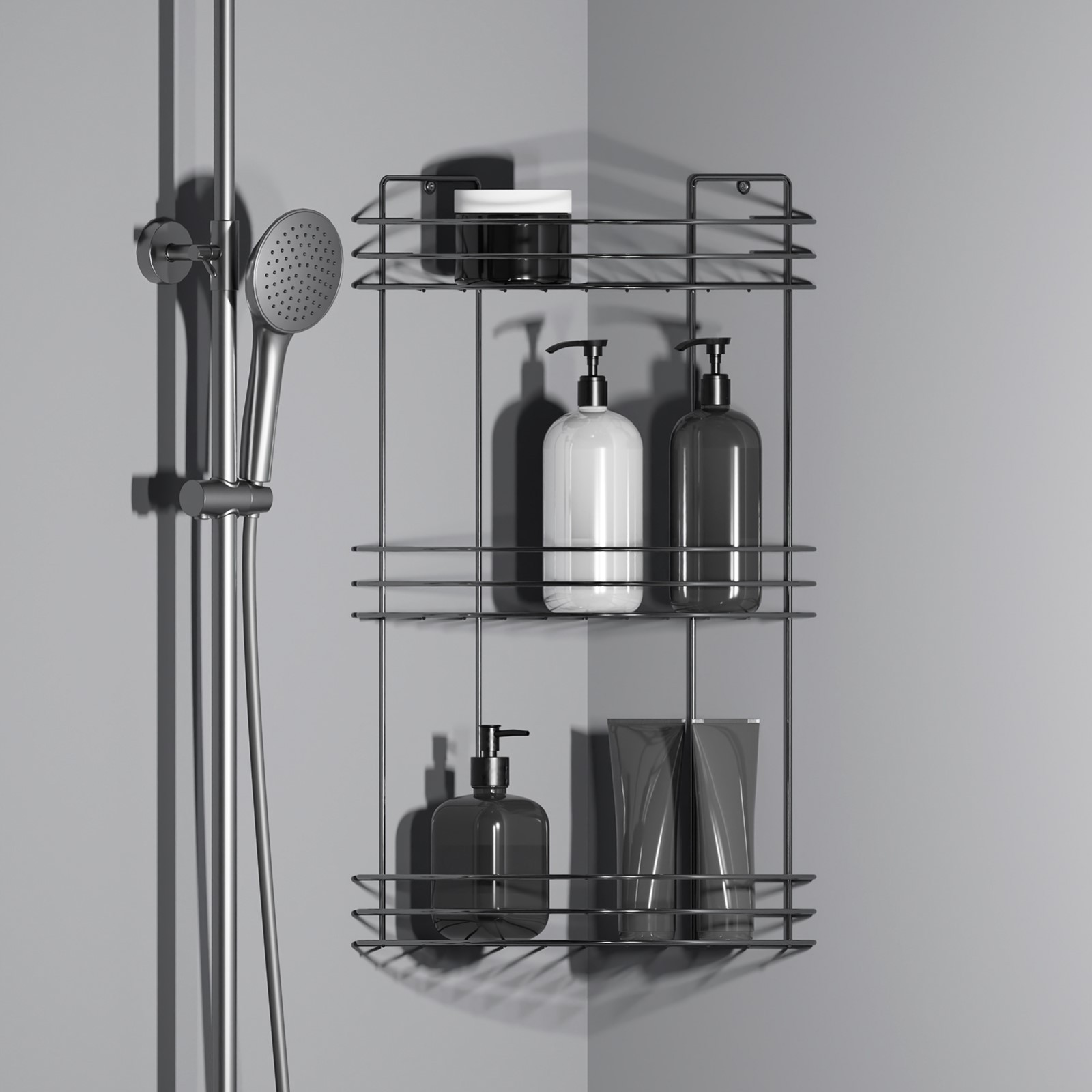 Полка для ванной угловая 3-х ярусная, 19×19×41 см, цвет хром