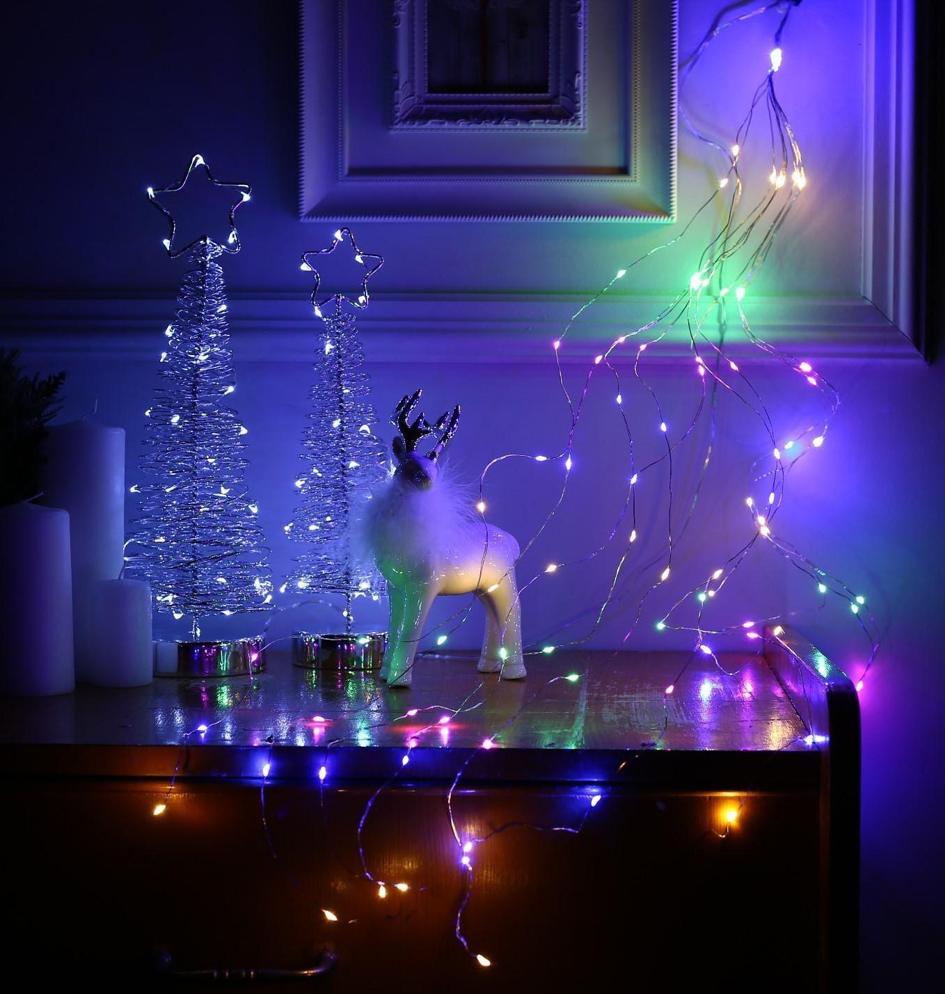 Гирлянда «Конский хвост» 10 нитей по 1 м, IP20, серебристая нить, 100 LED, свечение мульти, 2 режима, AAх3