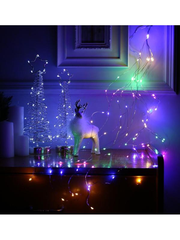 Гирлянда «Конский хвост» 10 нитей по 1 м, IP20, серебристая нить, 100 LED, свечение мульти, 2 режима, AAх3