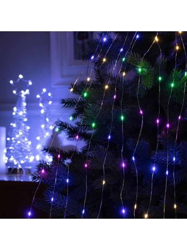 Гирлянда «Конский хвост» 10 нитей по 1 м, IP20, серебристая нить, 100 LED, свечение мульти, 2 режима, AAх3