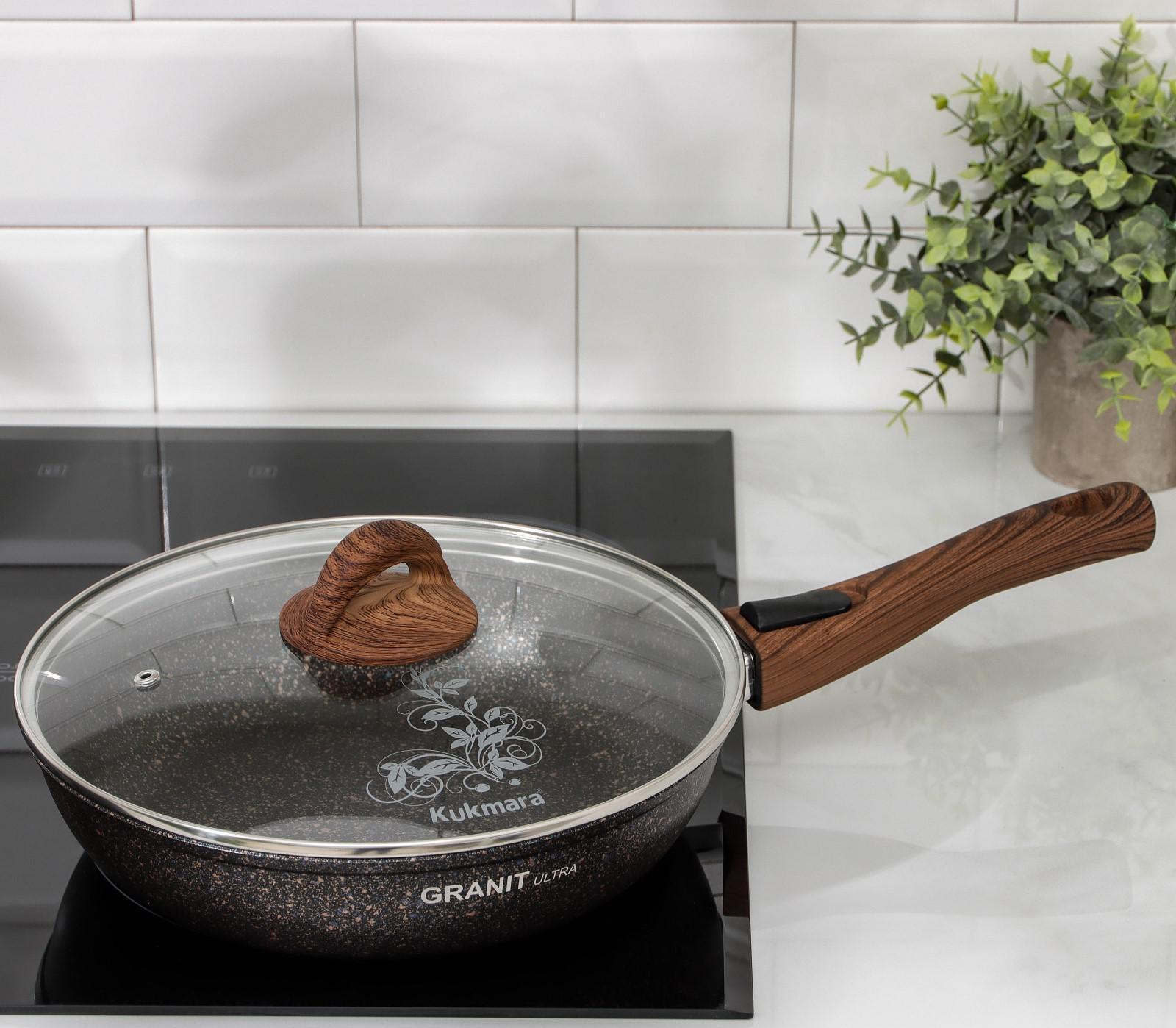 Сковорода Granit ultra, d=26 см, стеклянная крышка, съёмная ручка, антипригарное покрытие