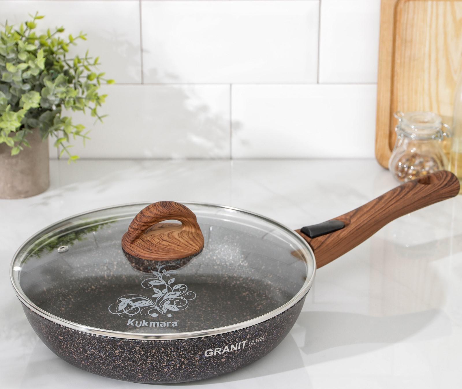 Сковорода Granit ultra, d=26 см, стеклянная крышка, съёмная ручка, антипригарное покрытие