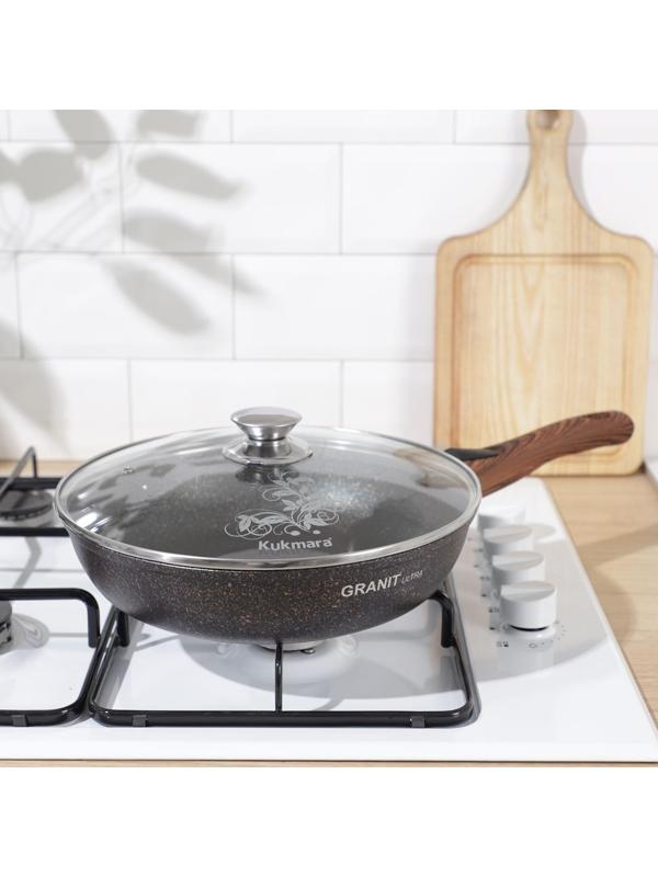 Сковорода Granit ultra, d=26 см, стеклянная крышка, съёмная ручка, антипригарное покрытие