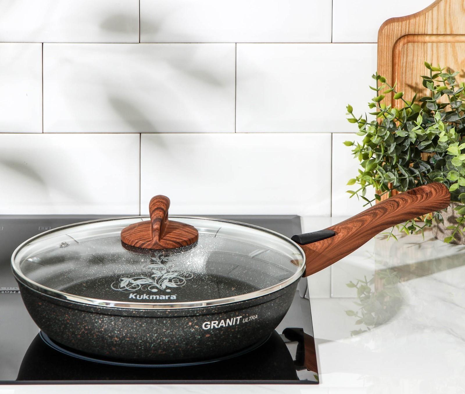 Сковорода Granit ultra, d=26 см, стеклянная крышка, съёмная ручка, антипригарное покрытие