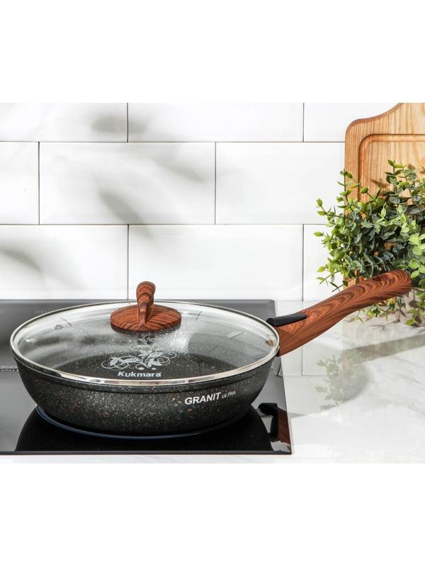 Сковорода Granit ultra, d=26 см, стеклянная крышка, съёмная ручка, антипригарное покрытие