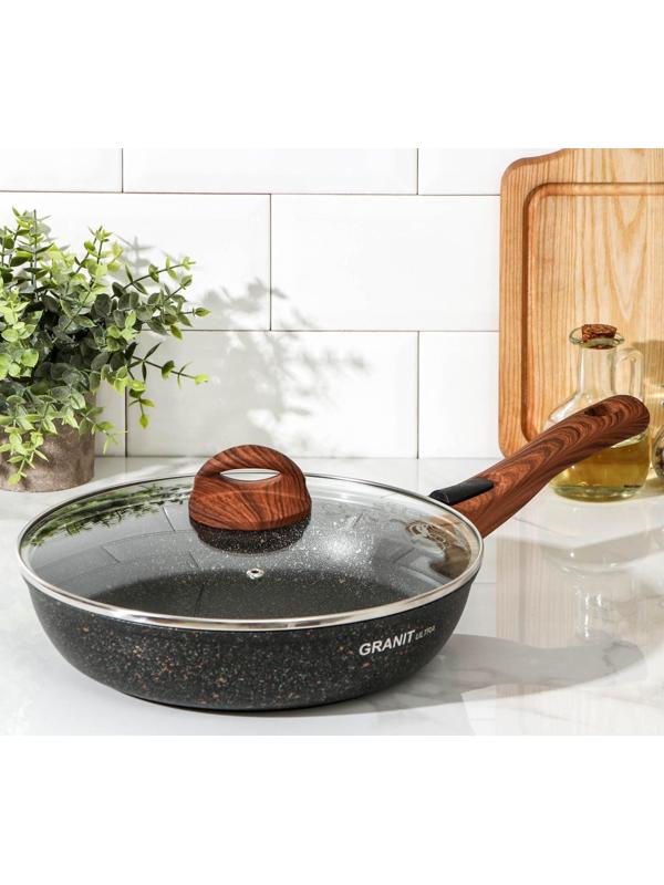 Сковорода Granit ultra, d=26 см, стеклянная крышка, съёмная ручка, антипригарное покрытие
