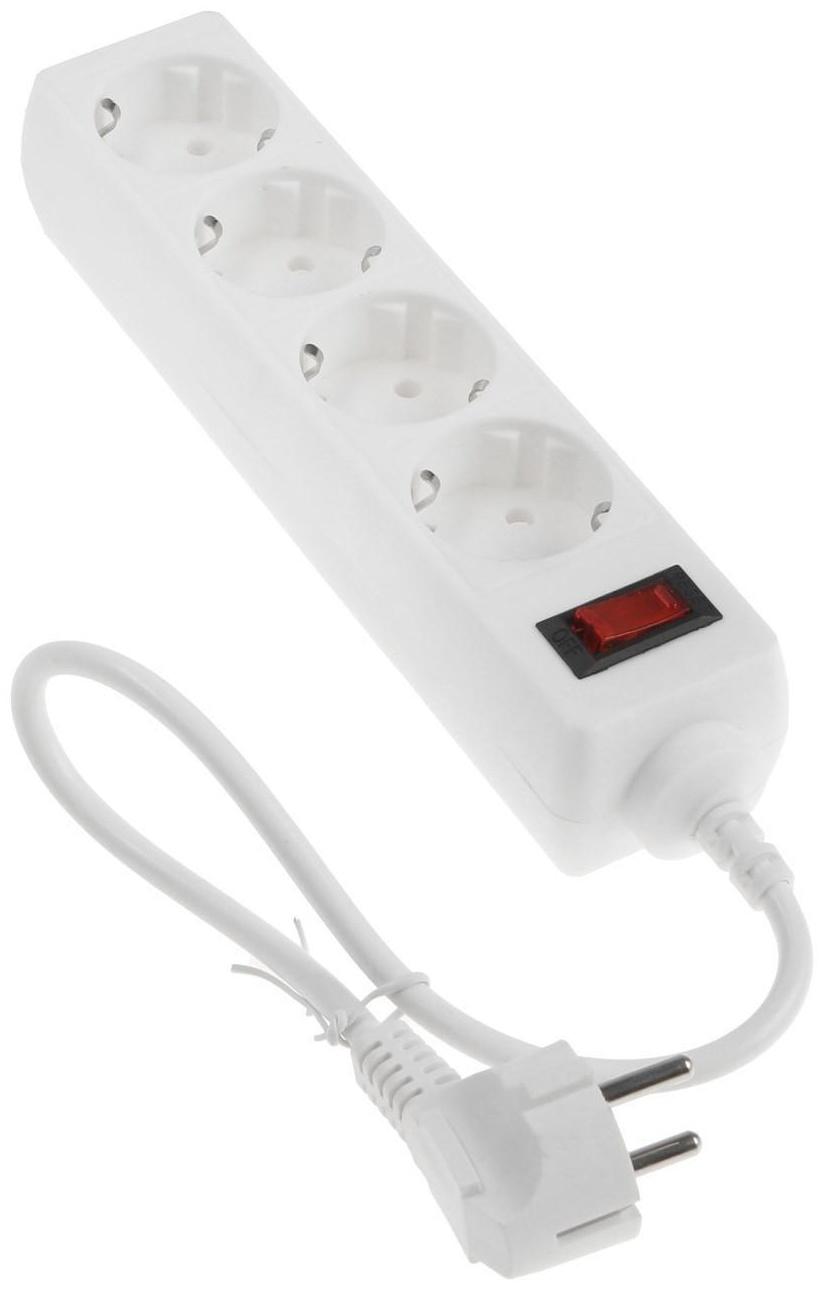 Сетевой фильтр Luazon Lighting, 4 розетки, 0.5 м, 2200 Вт, 3 х 0.75 мм2, 10 A, 220 В, белый