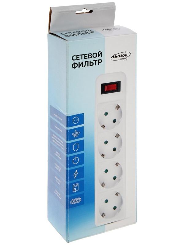Сетевой фильтр Luazon Lighting, 4 розетки, 0.5 м, 2200 Вт, 3 х 0.75 мм2, 10 A, 220 В, белый