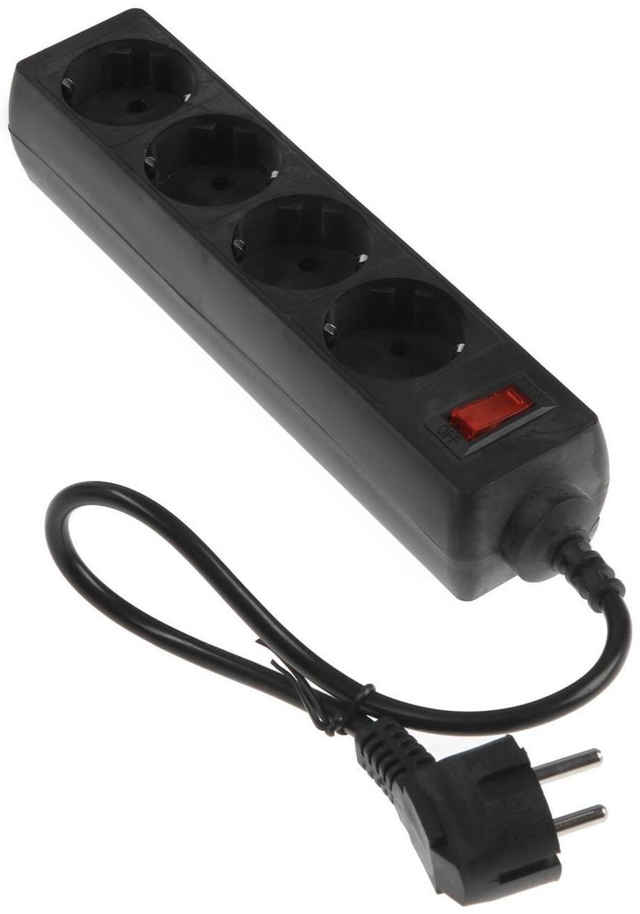 Сетевой фильтр Luazon Lighting, 4 розетки, 0.5 м, 2200 Вт, 3 х 0.75 мм2, 10 A, 220 В, черный