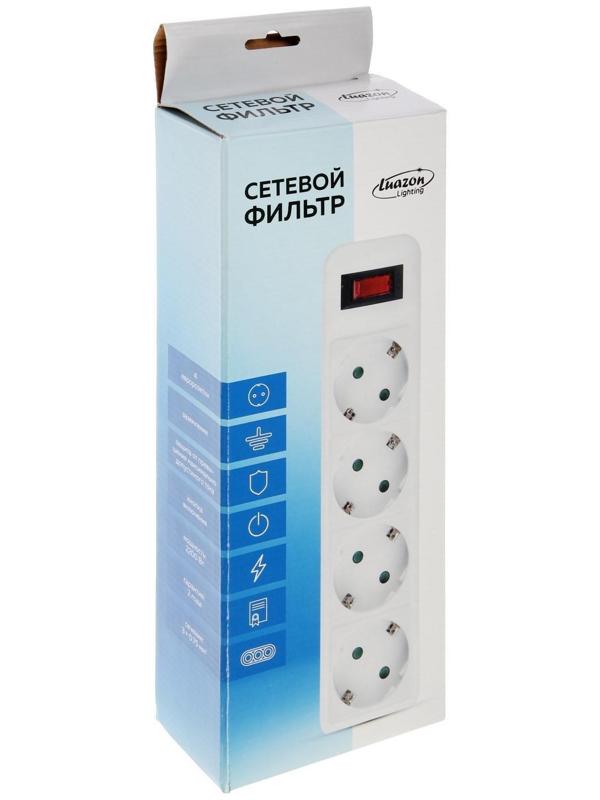 Сетевой фильтр Luazon Lighting, 4 розетки, 0.5 м, 2200 Вт, 3 х 0.75 мм2, 10 A, 220 В, черный