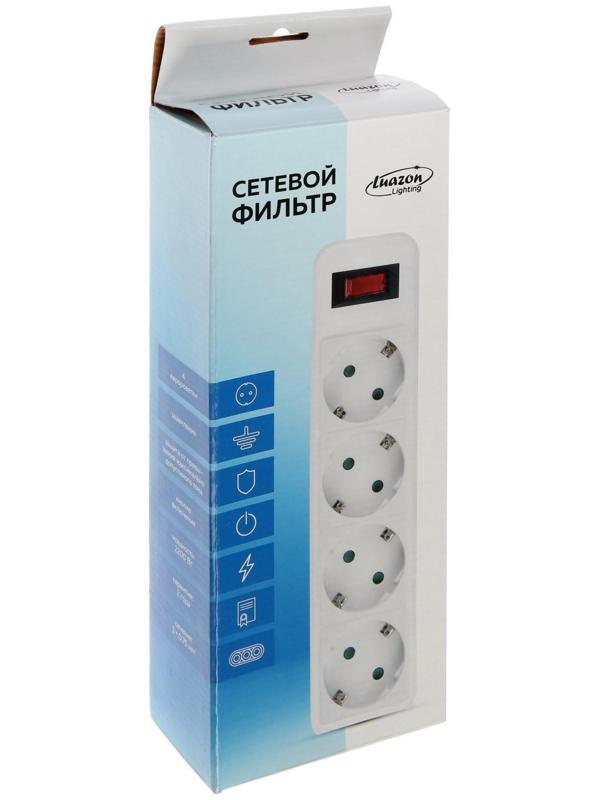 Сетевой фильтр Luazon Lighting, 4 розетки, 1.0 м, 2200 Вт, 3 х 0.75 мм2, 10 A, 220 В, белый