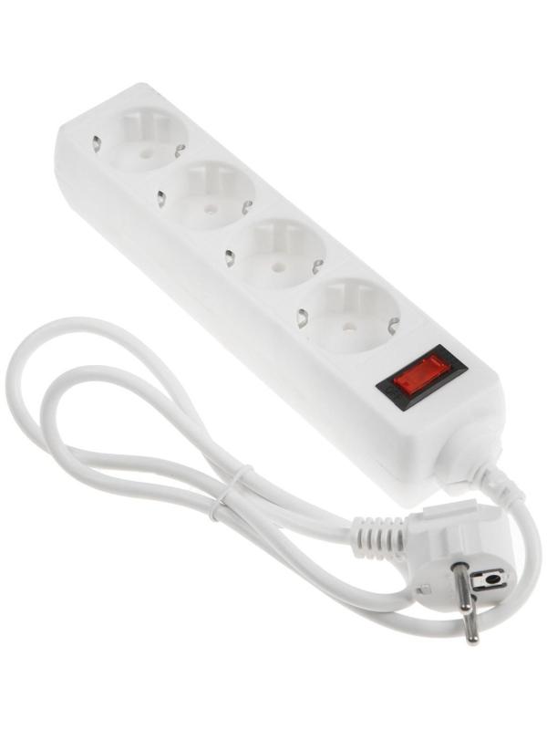Сетевой фильтр Luazon Lighting, 4 розетки, 1.0 м, 2200 Вт, 3 х 0.75 мм2, 10 A, 220 В, белый