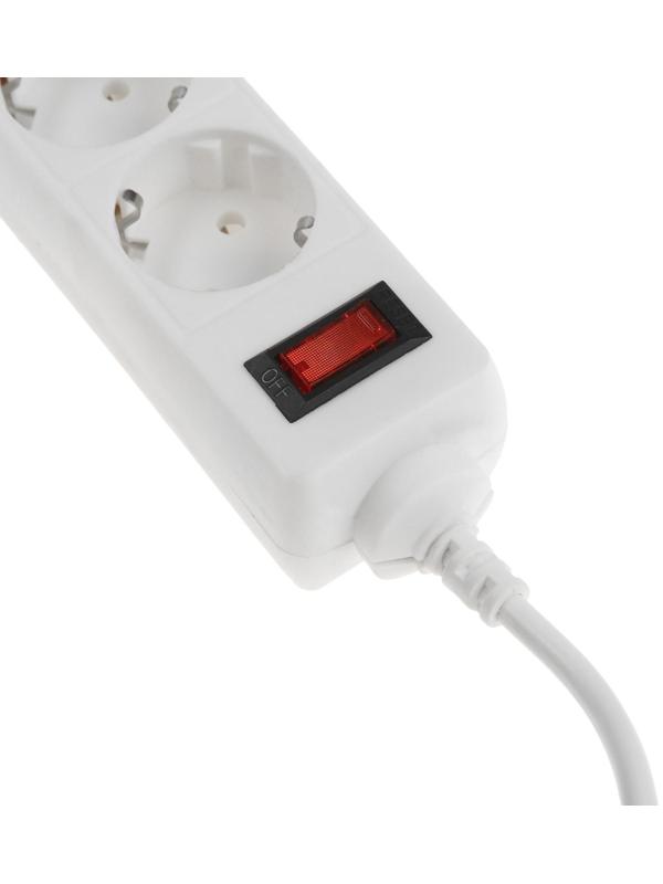 Сетевой фильтр Luazon Lighting, 4 розетки, 1.0 м, 2200 Вт, 3 х 0.75 мм2, 10 A, 220 В, белый