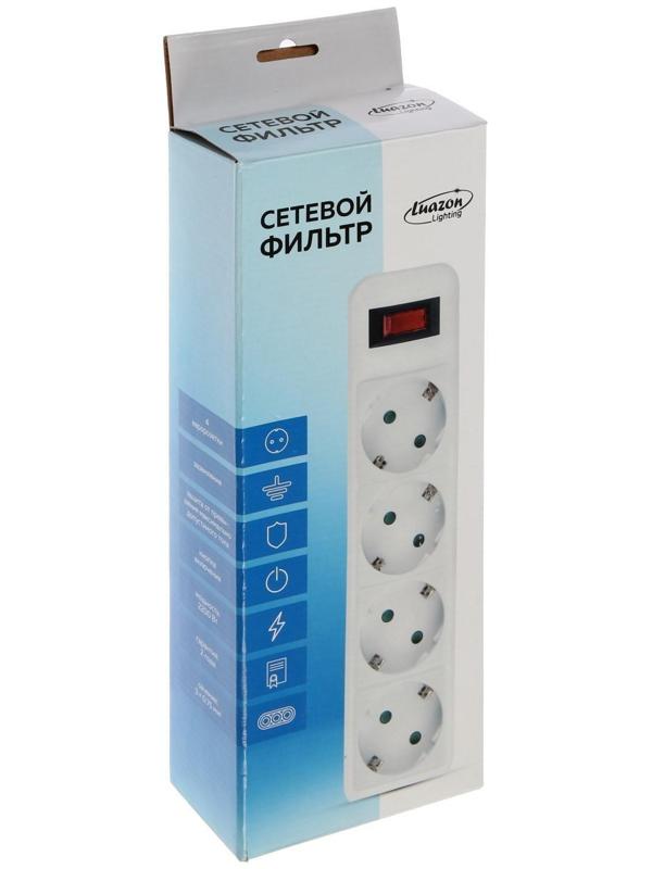 Сетевой фильтр Luazon Lighting, 4 розетки, 1.0 м, 2200 Вт, 3 х 0.75 мм2, 10 A, 220 В, черный