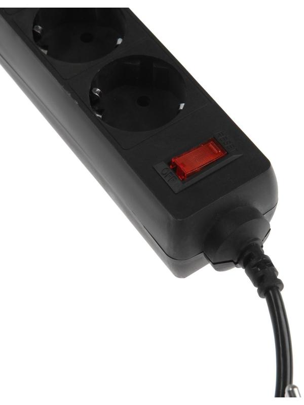 Сетевой фильтр Luazon Lighting, 4 розетки, 1.0 м, 2200 Вт, 3 х 0.75 мм2, 10 A, 220 В, черный