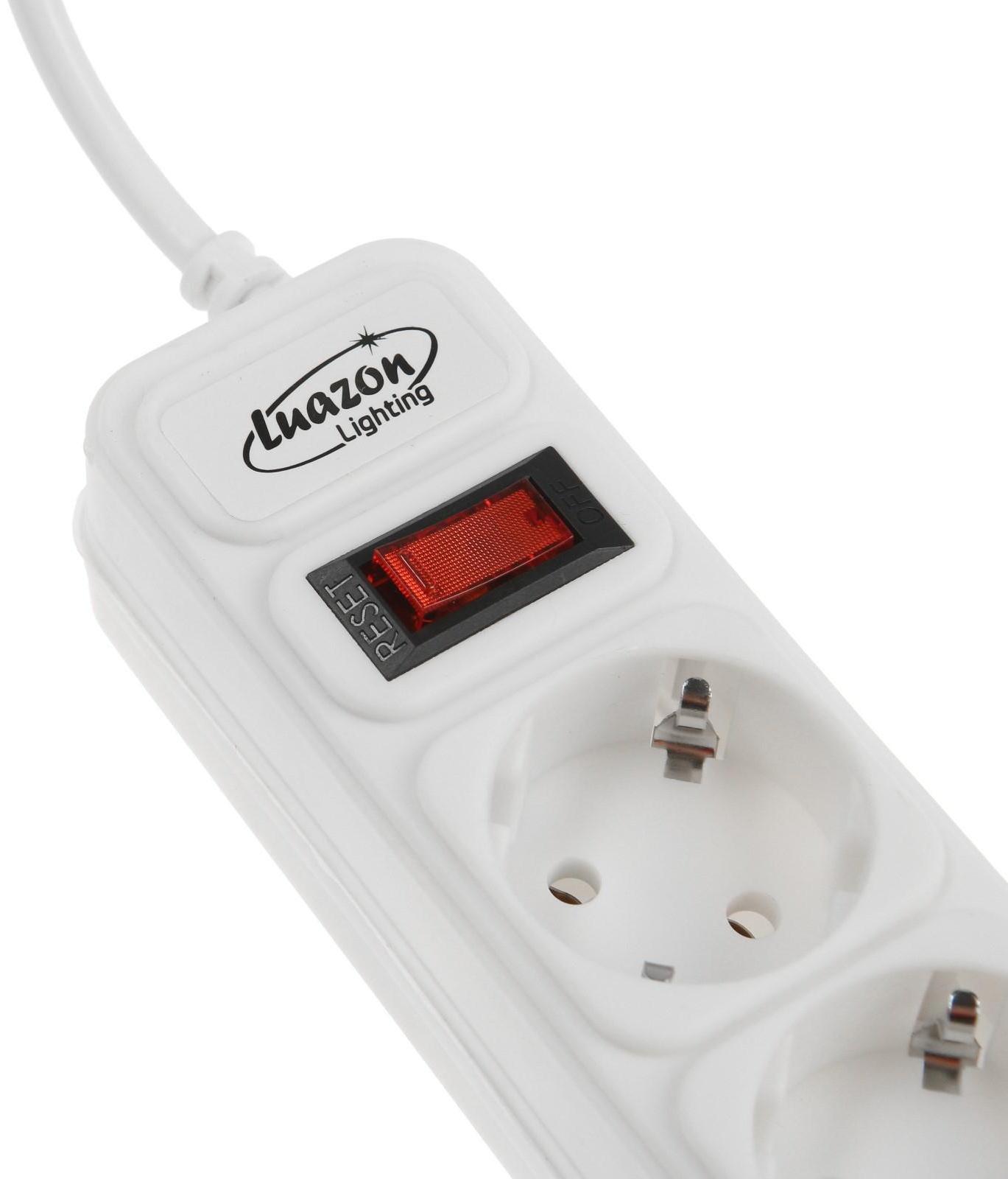 Сетевой фильтр Luazon Lighting, 5 розеток, 0.5 м, 2200 Вт, 3 х 0.75 мм2, 10 A, 220 В, белый