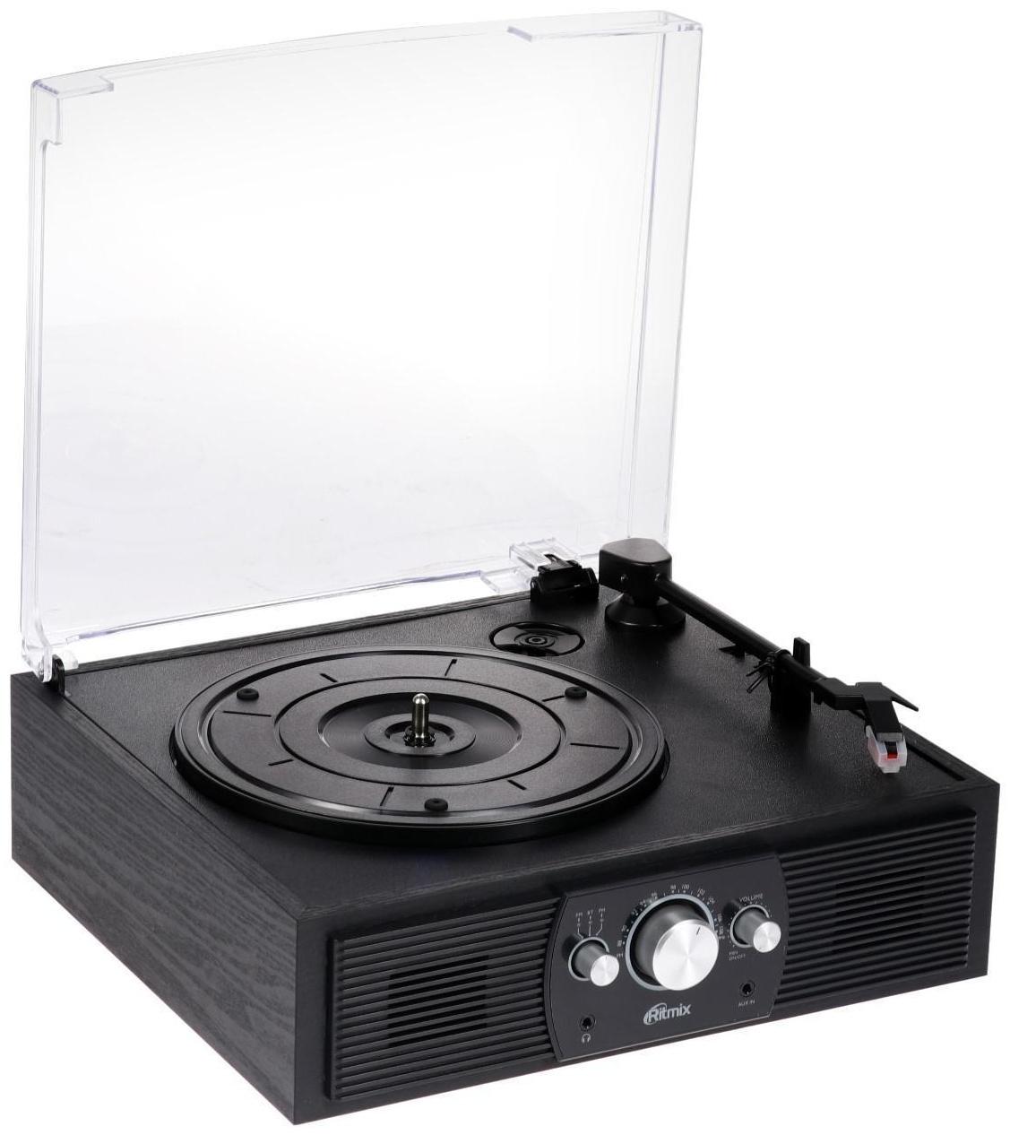 Проигрыватель виниловых дисков Ritmix LP-200B, 10 Вт, 3 скорости, BT, AUX, FM, RCA, черный
