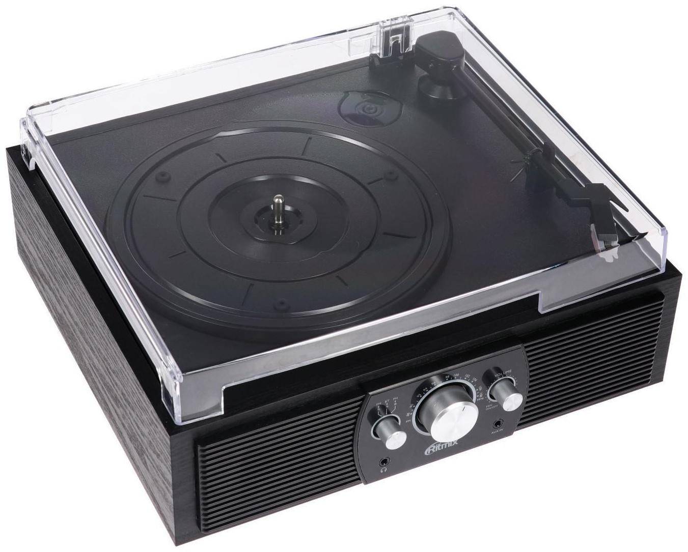 Проигрыватель виниловых дисков Ritmix LP-200B, 10 Вт, 3 скорости, BT, AUX, FM, RCA, черный