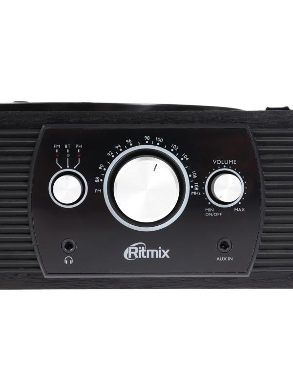Проигрыватель виниловых дисков Ritmix LP-200B, 10 Вт, 3 скорости, BT, AUX, FM, RCA, черный