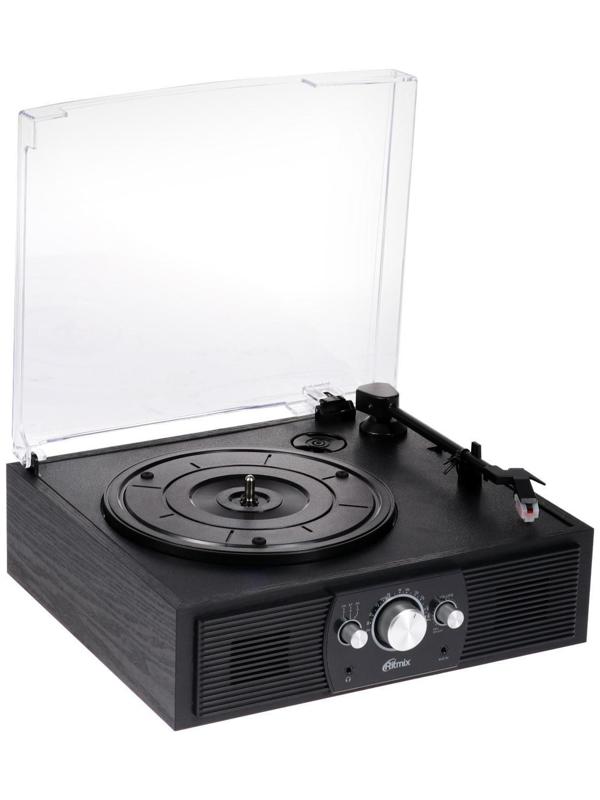 Проигрыватель виниловых дисков Ritmix LP-200B, 10 Вт, 3 скорости, BT, AUX, FM, RCA, черный