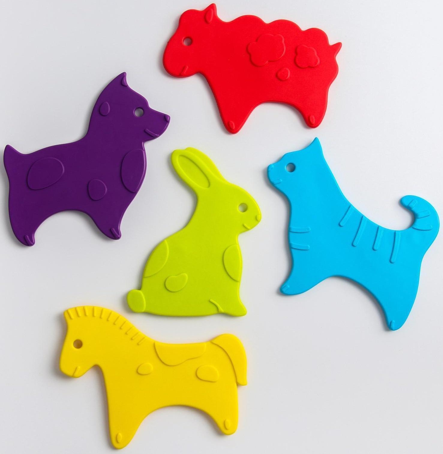 Антискользящие мини-коврики ROXY-KIDS для ванны. Серия ANIMALS. Цвета в ассортименте. 5 шт.