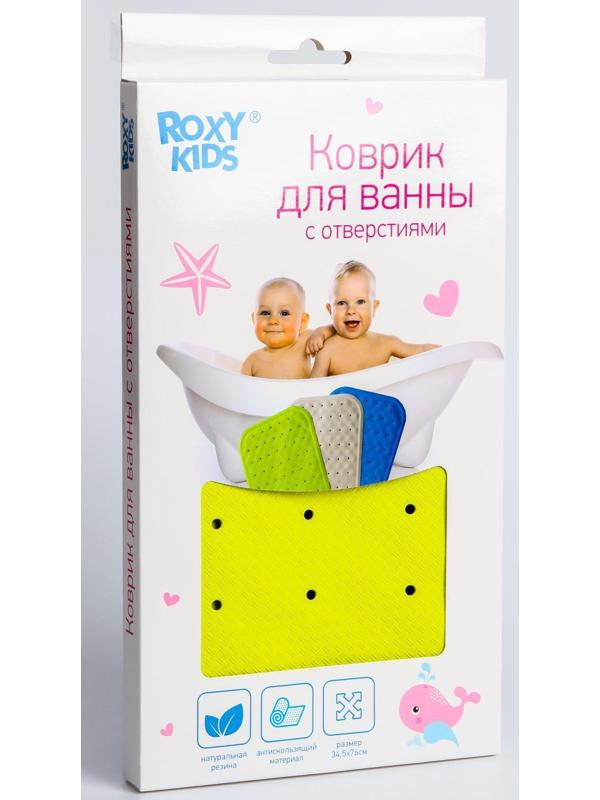 Антискользящий резиновый коврик для ванны ROXY-KIDS 34,5х76 см салатовый (с отверстиями)