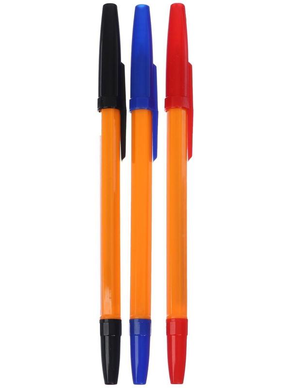 Набор ручек шариковых 3 цвета, стержень 0,7 мм, синий, красный, чёрный, корпус оранжевый