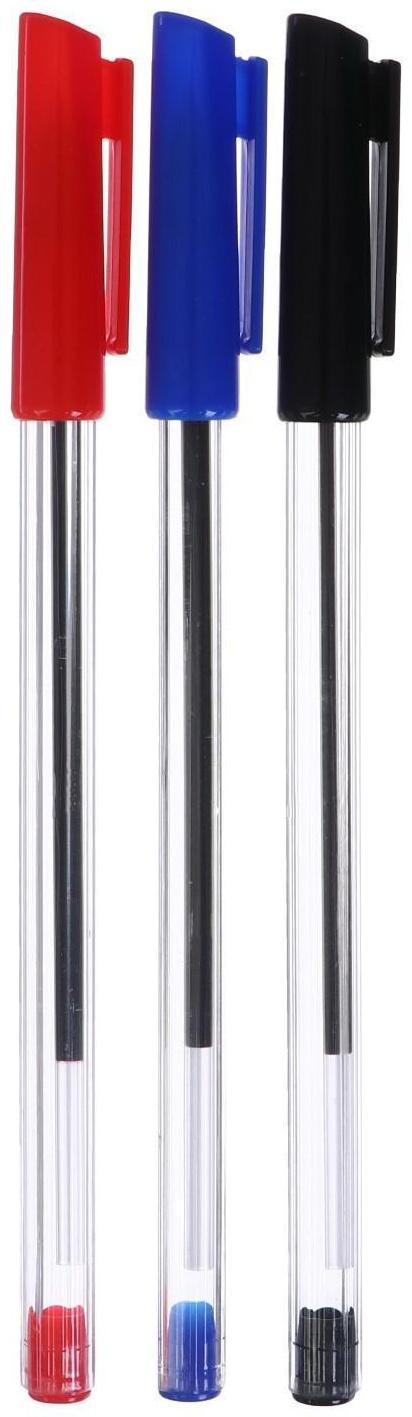 Набор ручек шариковых 3 цвета, стержень 1,0 мм, синий, красный, чёрный, корпус прозрачный