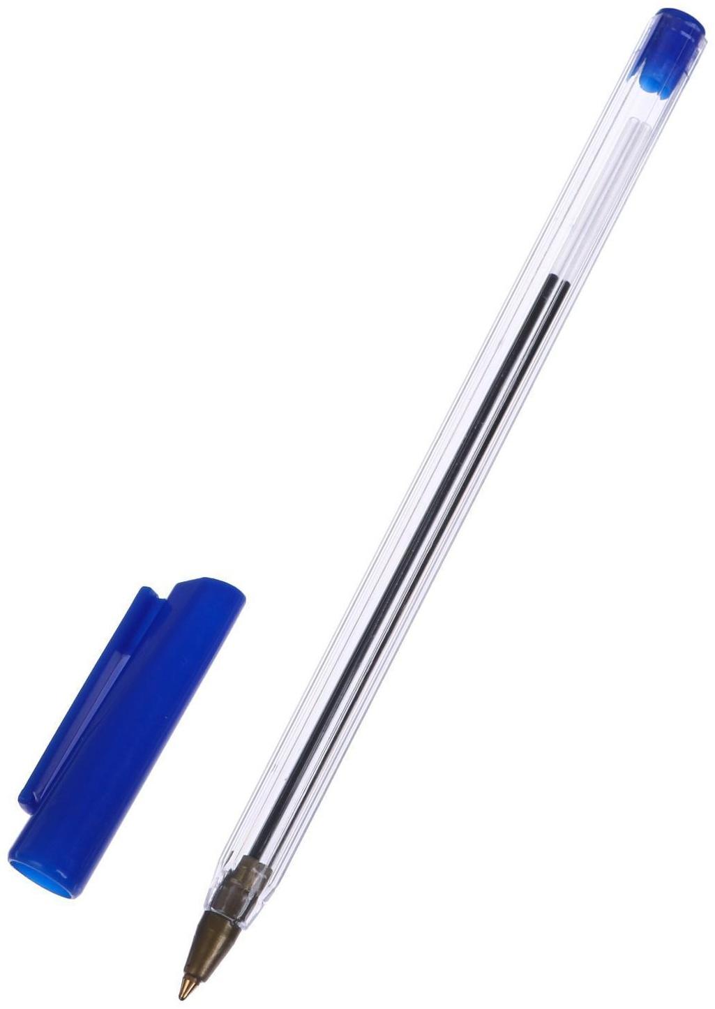 Ручка шариковая 0,7 мм, стержень синий, корпус прозрачный с синим колпачком