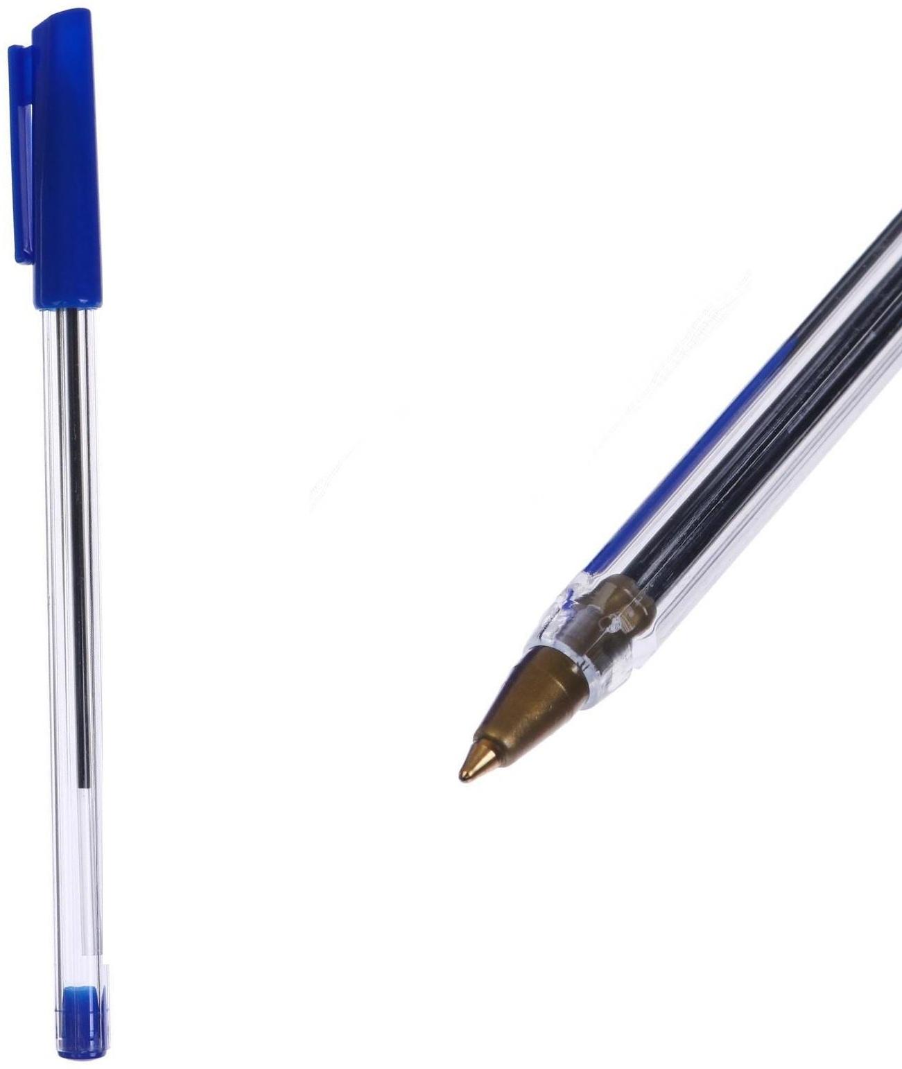 Ручка шариковая 0,7 мм, стержень синий, корпус прозрачный с синим колпачком