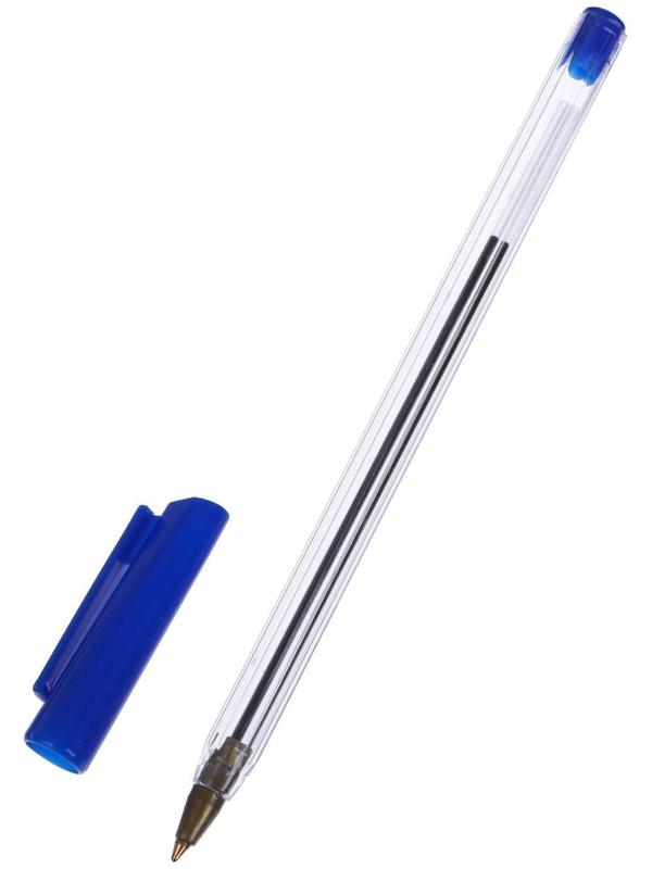 Ручка шариковая 0,7 мм, стержень синий, корпус прозрачный с синим колпачком