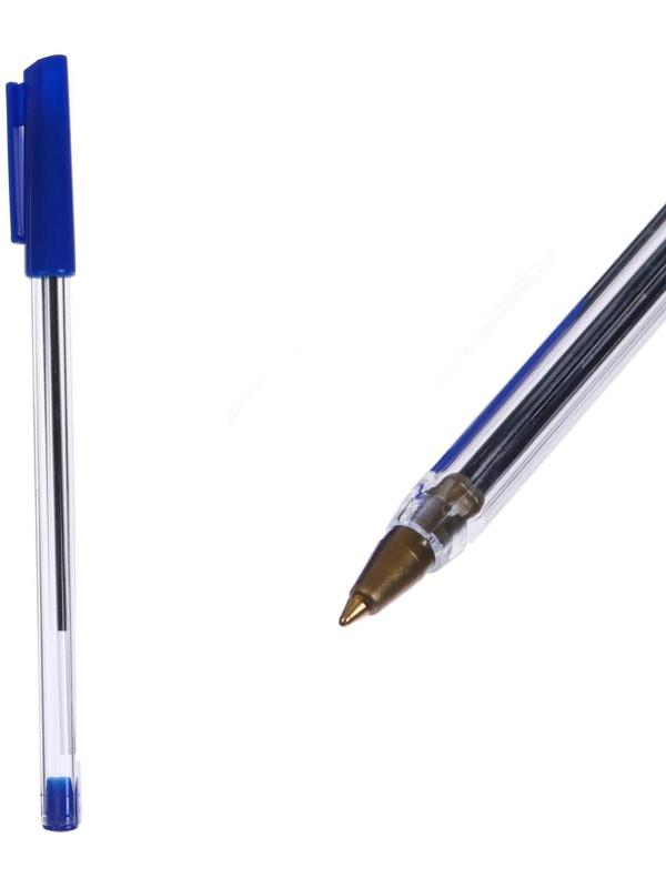 Ручка шариковая 0,7 мм, стержень синий, корпус прозрачный с синим колпачком
