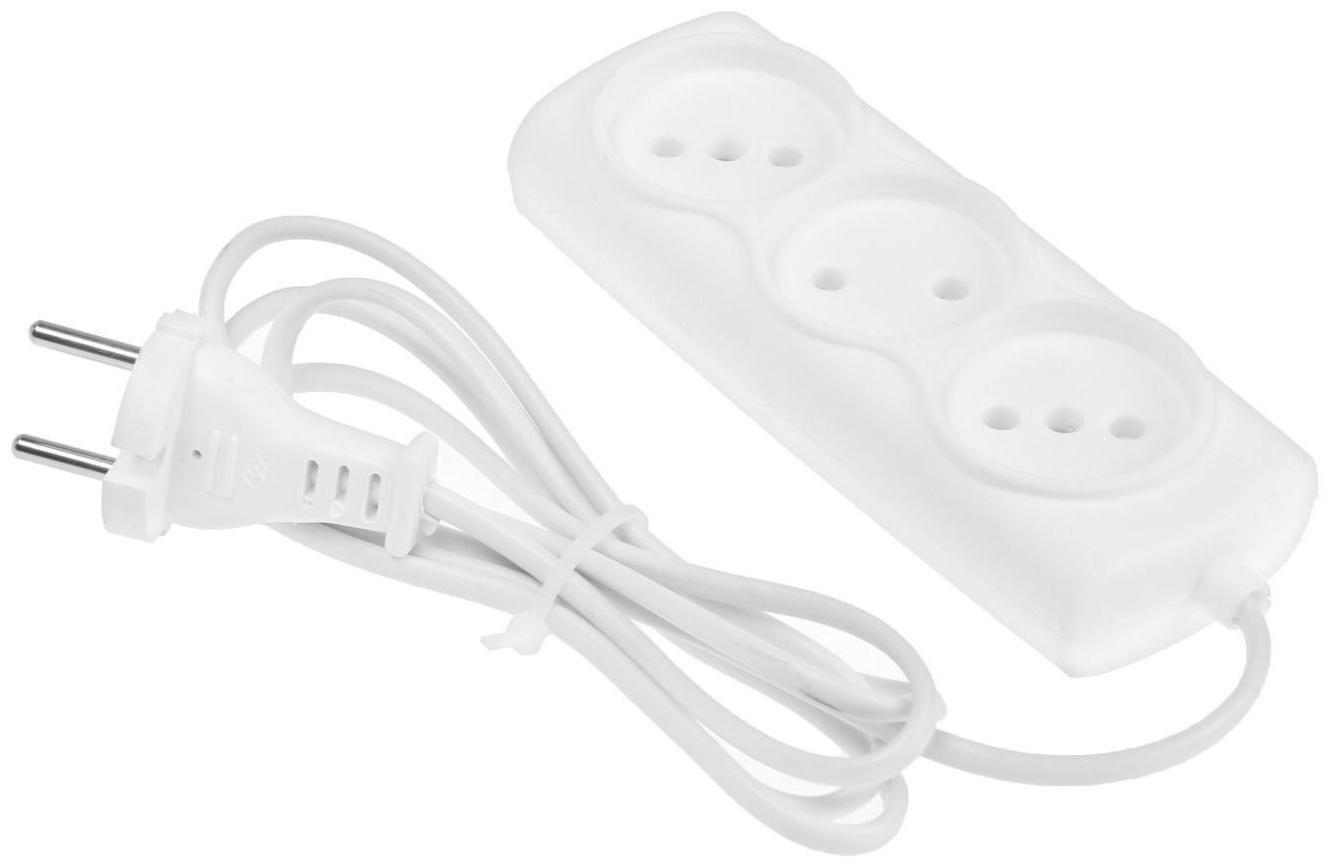 Удлинитель Smartbuy, 3 розетки, 1.5 м, 6 А, 1300 Вт, ШВВП 2х0.75 мм2, без з/к, белый