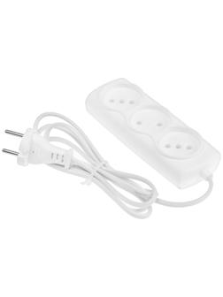 Удлинитель Smartbuy, 3 розетки, 1.5 м, 6 А, 1300 Вт, ШВВП 2х0.75 мм2, без з/к, белый